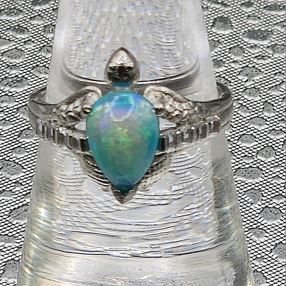 Opal Blue Custom Designed Turtle Ring - image 1